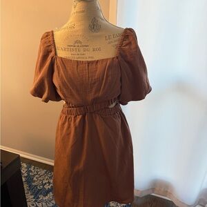Elegant Brown Puff Sleeve Dress